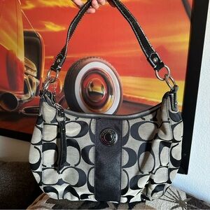 Coach Black and Cream Signature Shoulder Bag